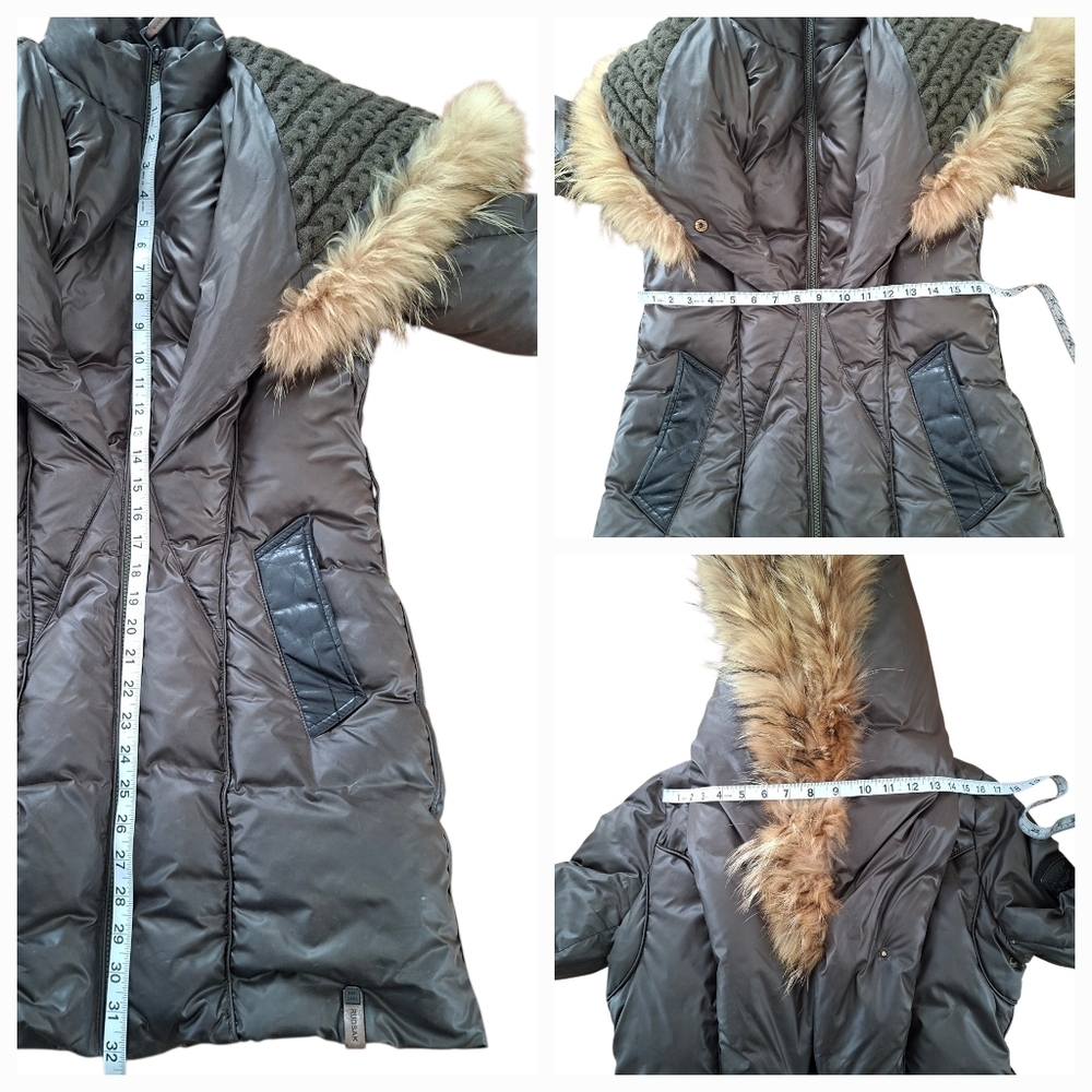 Rudsak Feathers Down Leather Women's Winter Coat Real Fur khaki brown - Picture 13 of 16